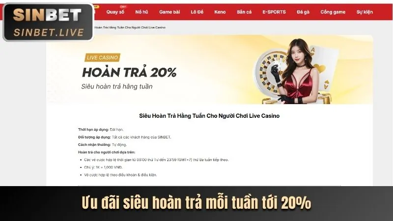 Thưởng nạp lại casino mỗi tuần